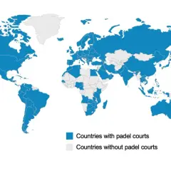 Mappa del mondo che mostra la diffusione del padel. Molti paesi in Europa, America e Asia hanno campi da padel.