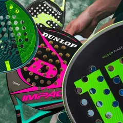 Diverse racchette da padel colorate, tra cui Dunlop e Wilson, per aiutarti a capire quale racchetta padel scegliere.
