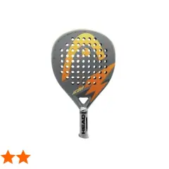 Racchetta da padel HEAD Icon, grigia con dettagli arancioni e gialli, logo HEAD ben visibile.