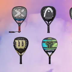 Otto racchette da padel di diverse marche e modelli, con nomi squadre padel visibili su alcune.