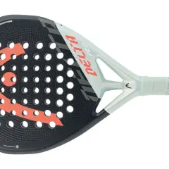 Pala Delta Pro Head, nera con logo arancione e bianco, pronta per colpire la palla.