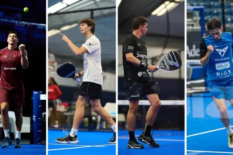 Giocatori di padel in azione, pronti a formare nuove coppie per la competizione.