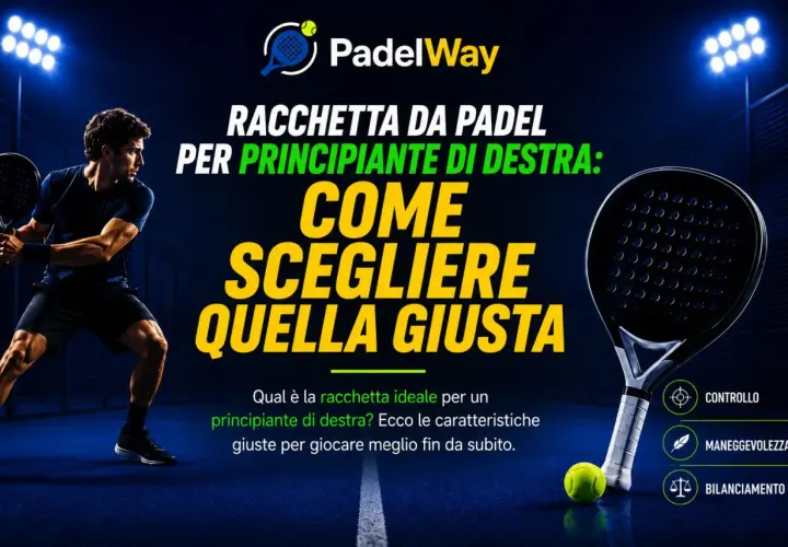 Uomo gioca a padel, con racchetta in mano. Guida alla scelta della forma racchetta padel ideale per principianti di destra.