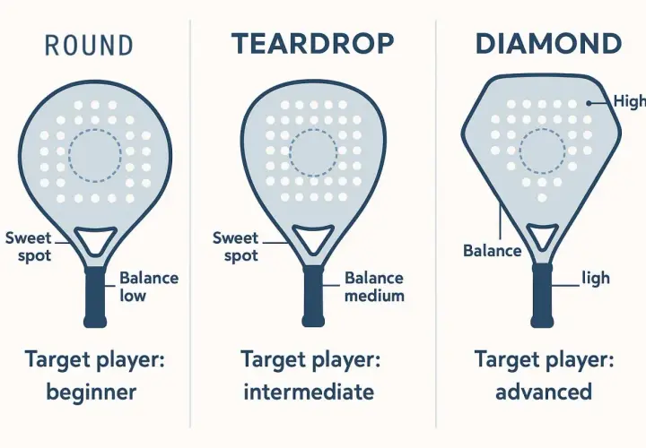 Forme racchette padel: rotonda (principianti), goccia (intermedi), diamante (avanzati). Scegli la tua nitro padel!