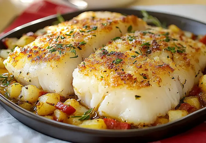 Filetti di merluzzo surgelati, cotti al forno con patate e rosmarino. Un'idea per ricette semplici e gustose.