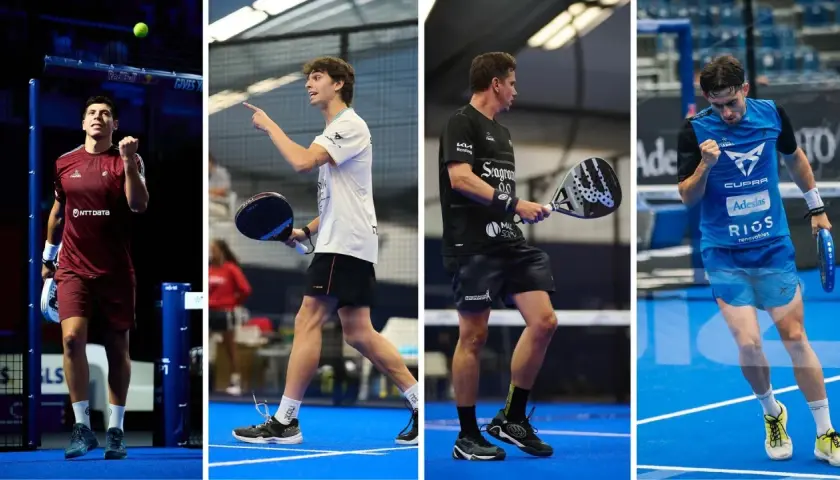 Giocatori di padel in azione, pronti a formare nuove coppie per la competizione.