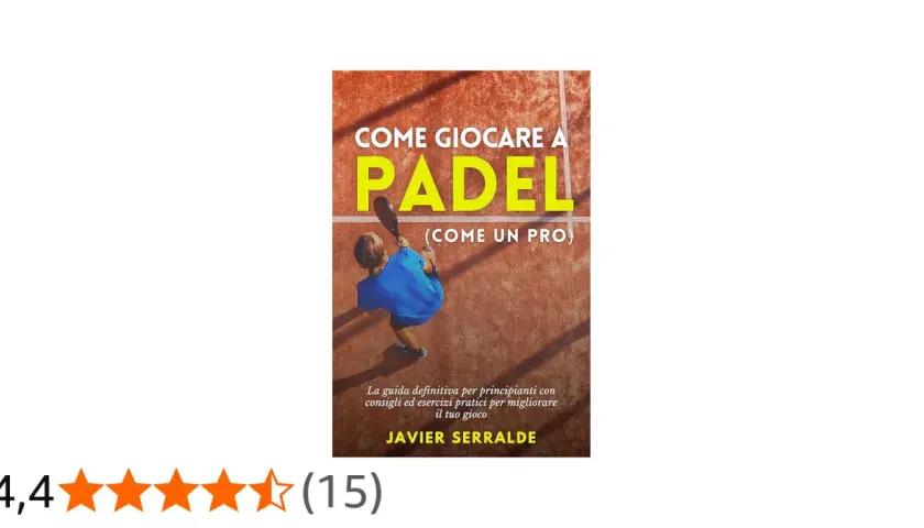 Ragazzo con racchetta da padel, impugnatura continental, su campo arancione. Copertina libro "Come giocare a Padel".