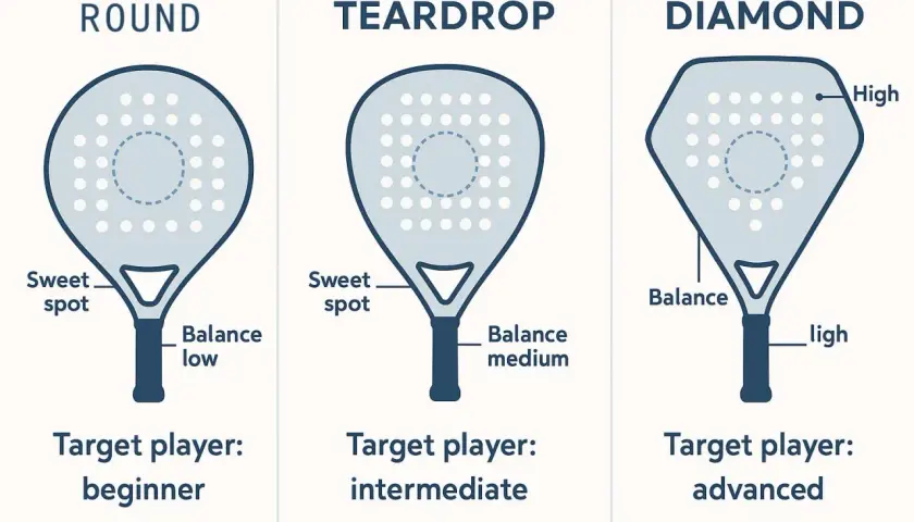 Forme racchette padel: rotonda (principianti), goccia (intermedi), diamante (avanzati). Scegli la tua nitro padel!