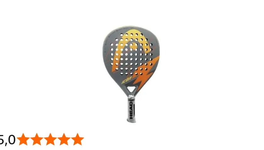 Racchetta da padel HEAD Icon, grigia con dettagli arancioni e gialli, logo HEAD ben visibile.