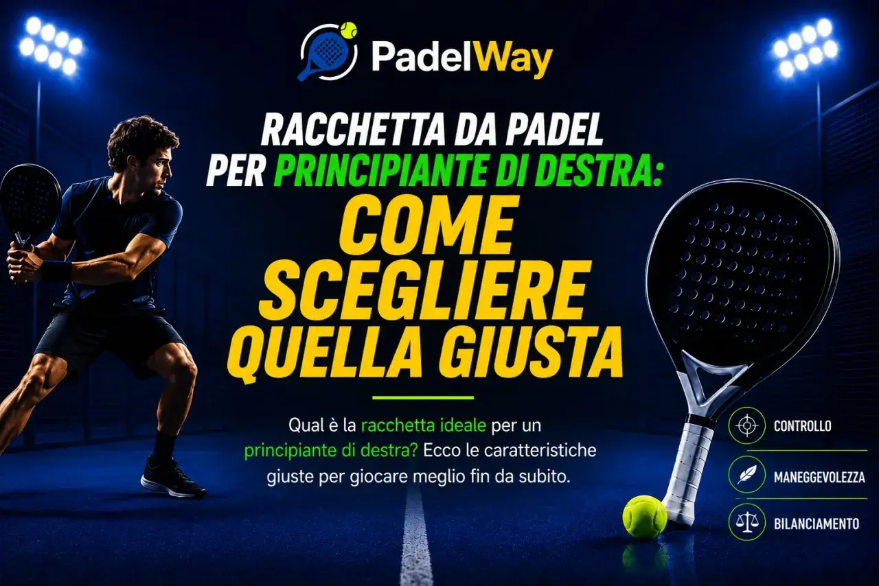 Uomo gioca a padel, con racchetta in mano. Guida alla scelta della forma racchetta padel ideale per principianti di destra.