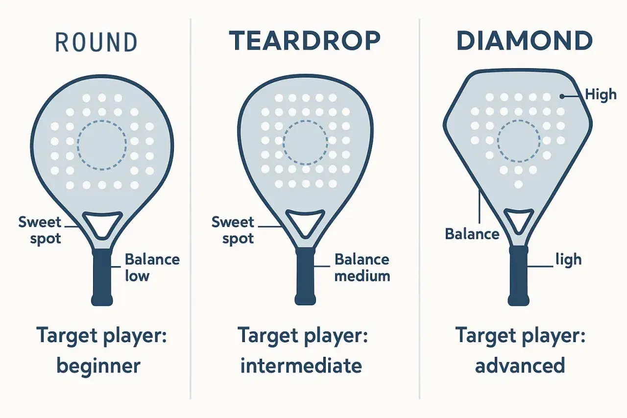 Forme racchette padel: rotonda (principianti), goccia (intermedi), diamante (avanzati). Scegli la tua nitro padel!