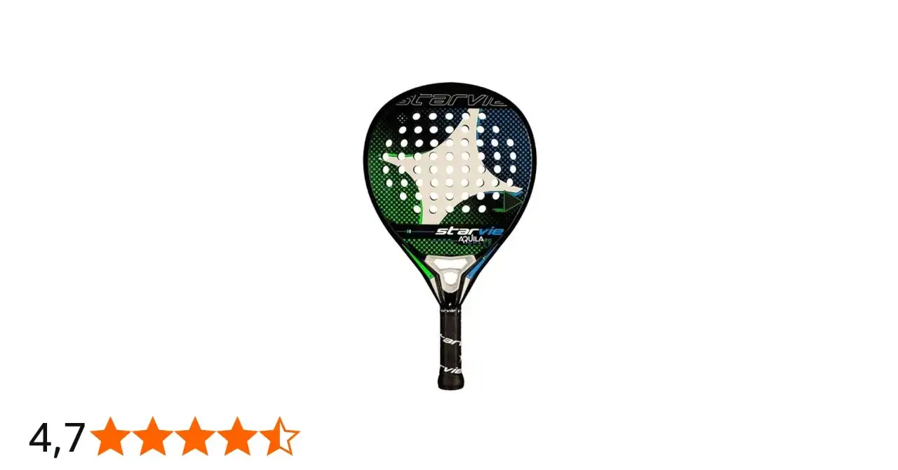 Racchetta da padel StarVie Aquila Space 2.0 con design a stella e colori verde/blu.