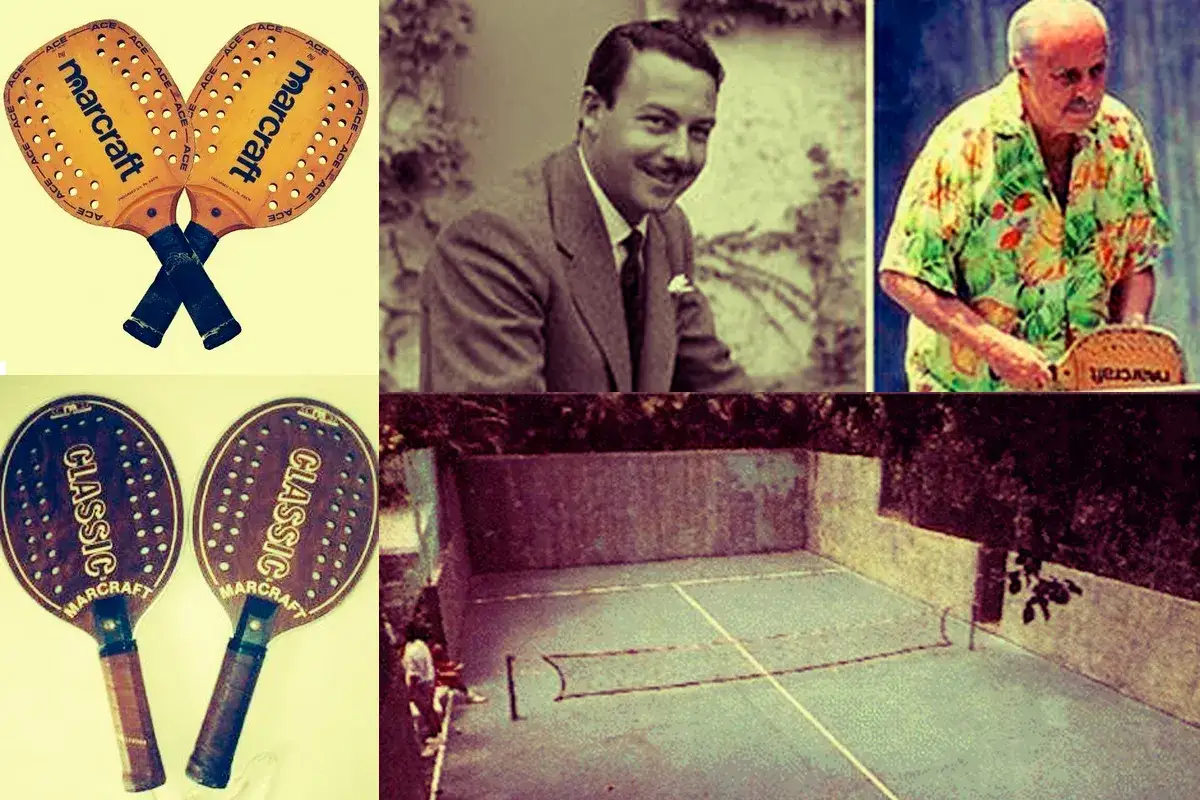 Racchette Marcraft, ritratti di Enrique Corcuera e un campo da paddle.